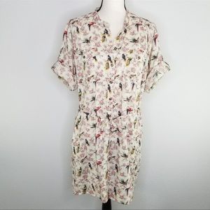 FRENCH CONNECTION floral bird print shirt dress